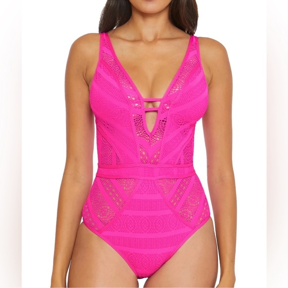 NWT BECCA Color Play Pink Flambe' Plunge One Piece - Picture 3 of 13
